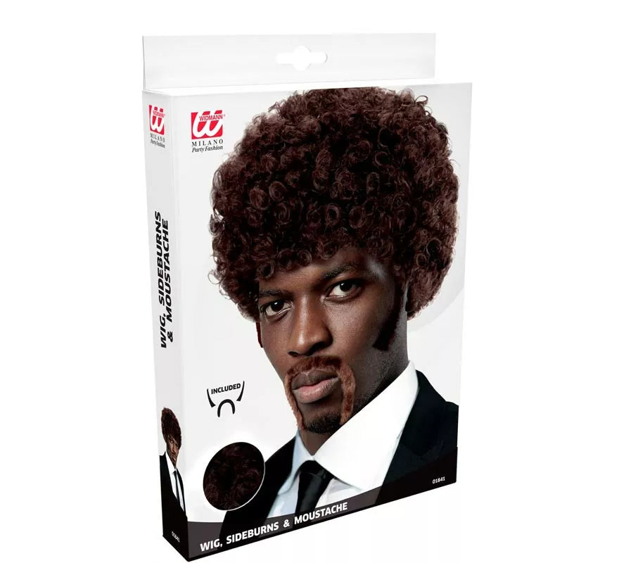 Translation missing: it.Peluca Pulp Fiction Afro con bigotes y patillas
