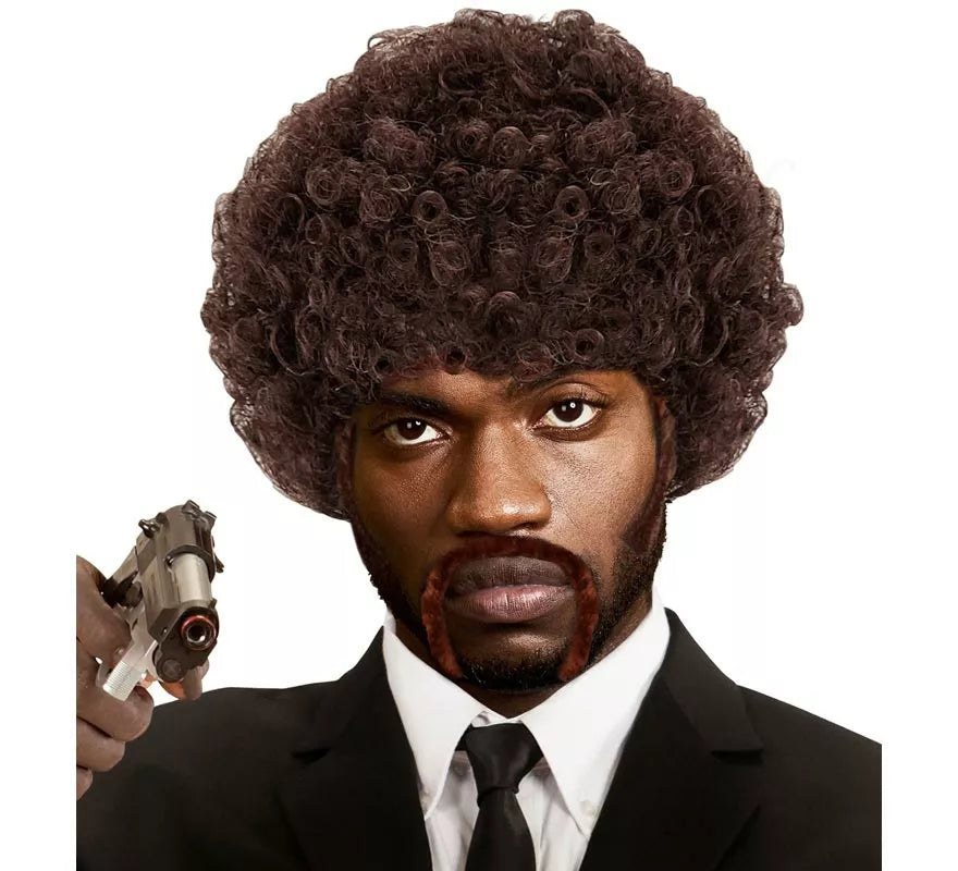 Translation missing: it.Peluca Pulp Fiction Afro con bigotes y patillas