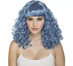 Parrucca riccia blu con frangia