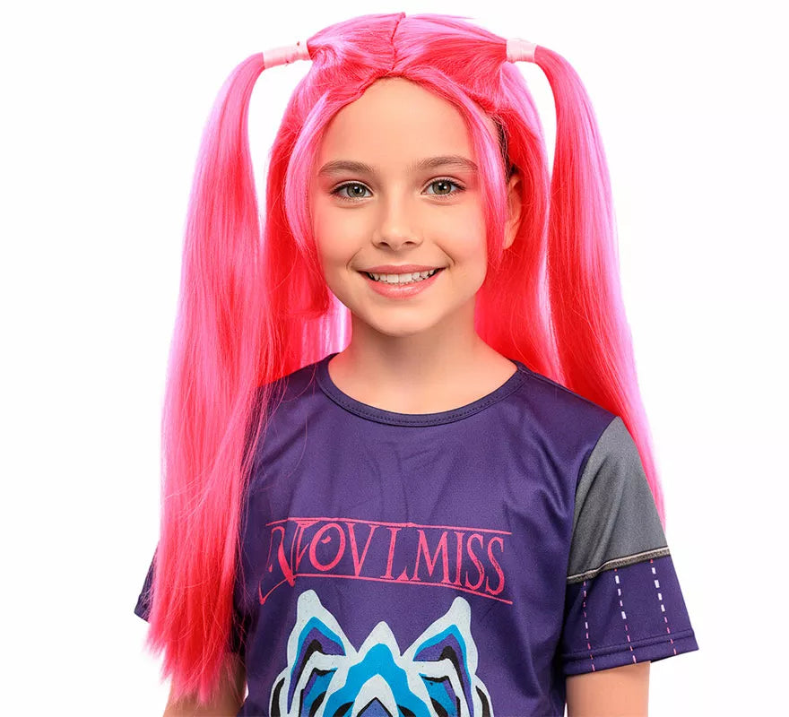 Peluca rosa con Coletas de Cantante K-Pop infantil