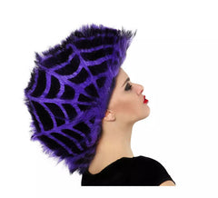 Parrucca viola e nera ragnatela con stemma per Halloween