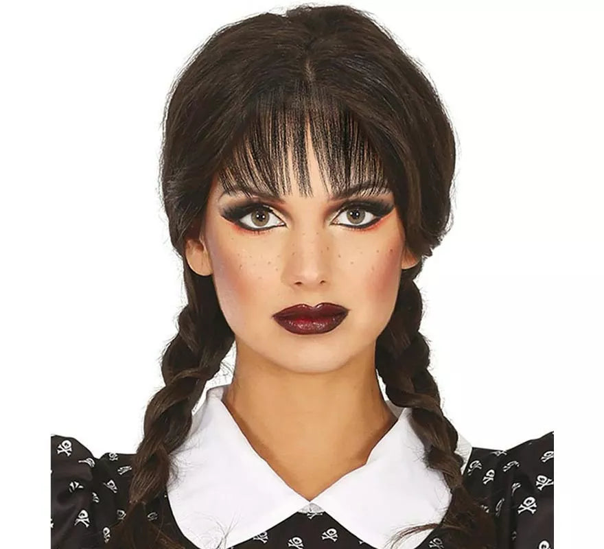 Translation missing: es.Peluca Trenzas negras con Flequillo en caja