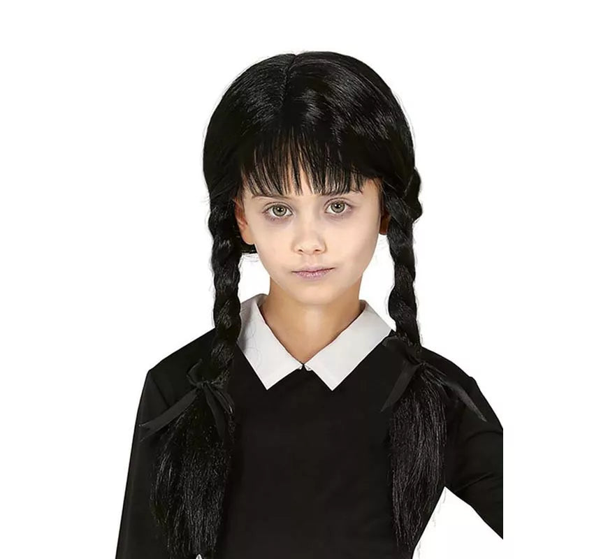 Translation missing: es.Peluca Trenzas negras con Flequillo en caja infantil