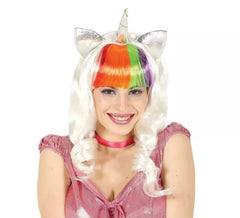 Parrucca da unicorno bianca con orecchie e corno