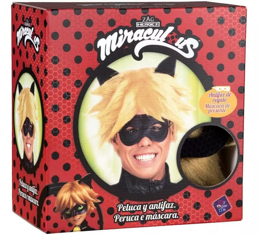 Translation missing: it.Peluca y Antifaz de Cat Noir en caja para hombre