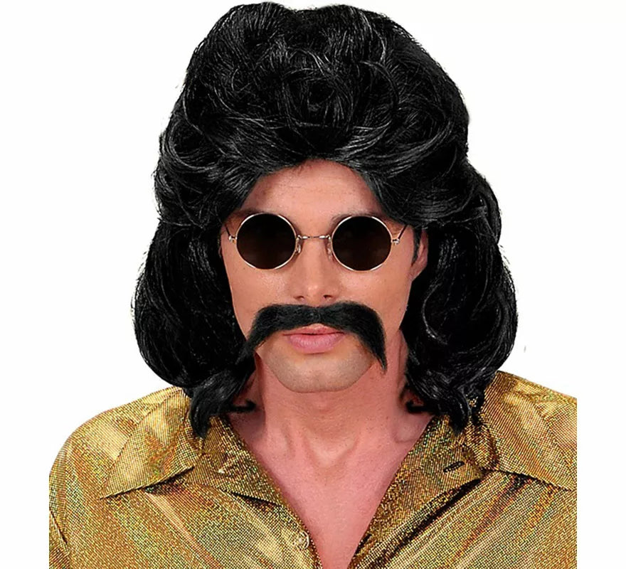 Translation missing: es.Peluca y Bigote Años 70 negra