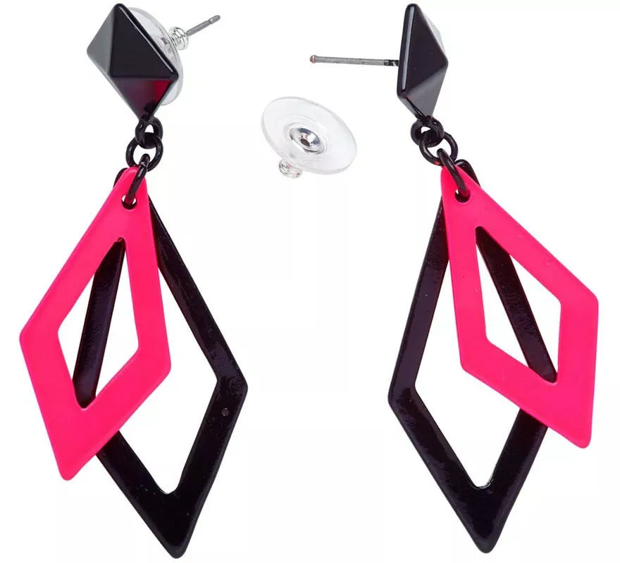 Translation missing: it.Pendientes Años 80 Rombos negros y rosas Fluorescente