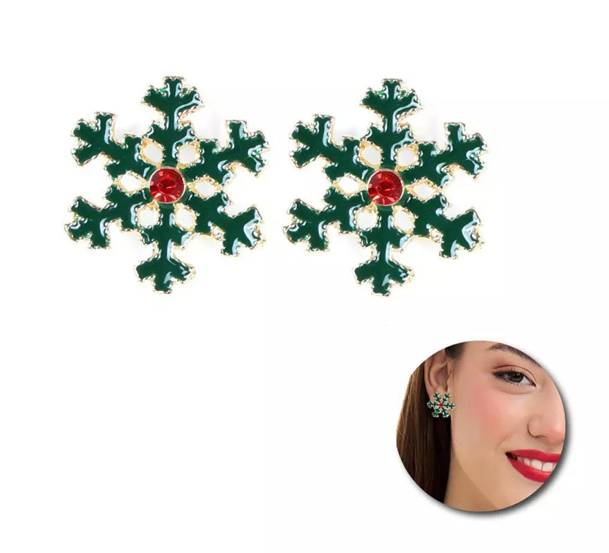 Translation missing: it.Pendientes Copo de Nieve Navidad verde de 3x3 cm