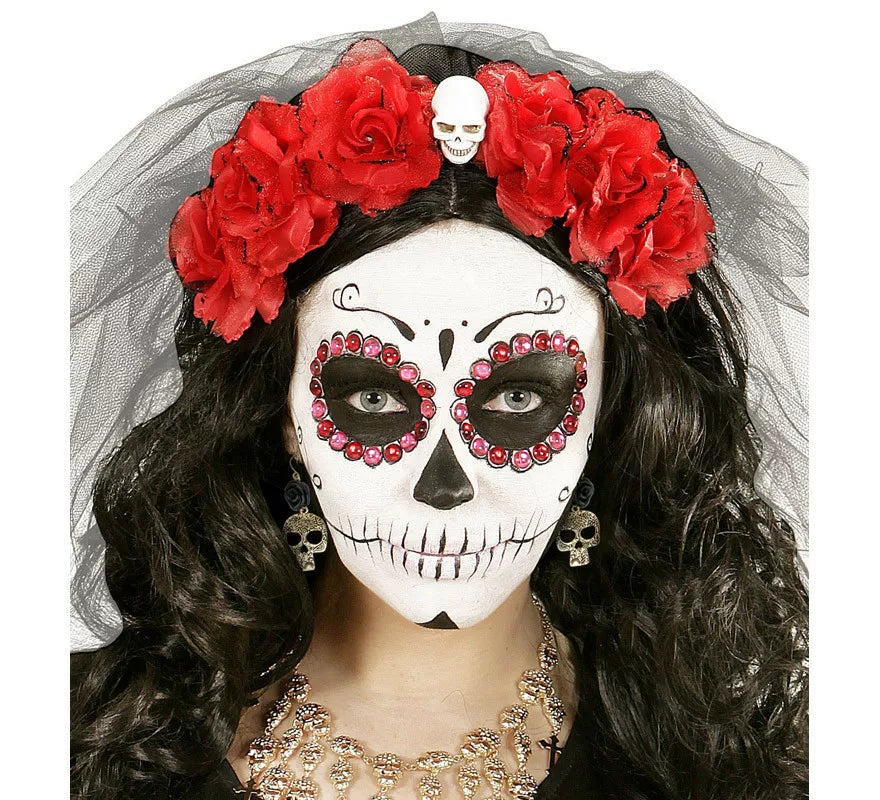 Pendientes de Calavera Dorada con Rosa Negra