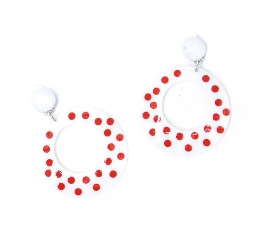 Translation missing: it.Pendientes Oval blanco mediano con topos rojos