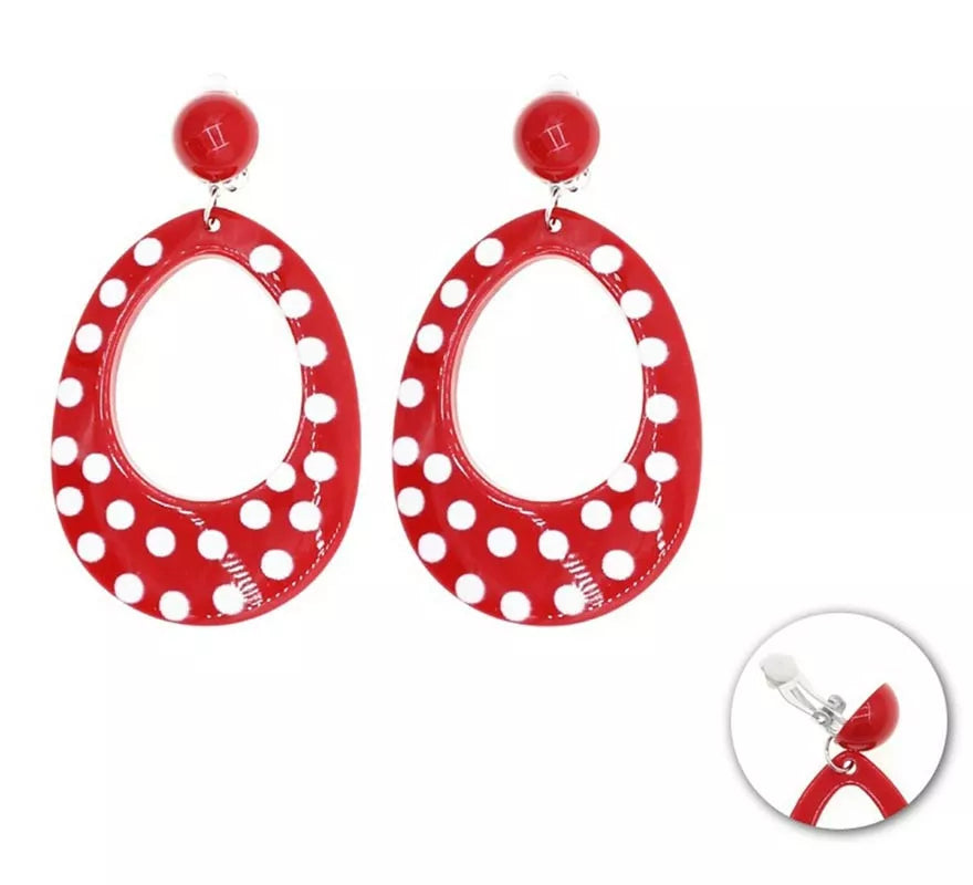 Translation missing: it.Pendientes Oval rojo mediano con topos blancos