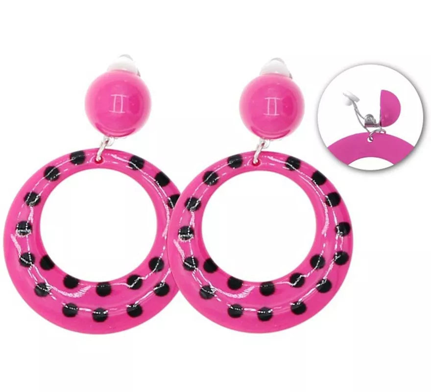 Translation missing: it.Pendientes Sevillana Aro fucsias con lunares negros de 6 cm