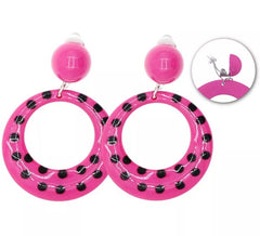 Orecchini a cerchio Sevillana Fucsia con pois neri, 6 cm