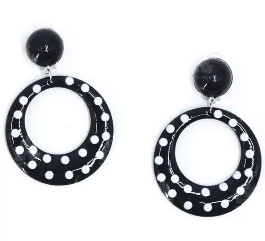 Translation missing: es.Pendientes Sevillana Aro negros con lunares blancos de 6 cm