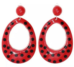 Orecchini Sevillana rossi con pois neri, 6 cm