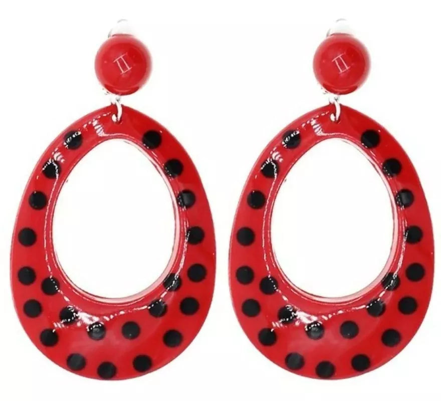 Translation missing: it.Pendientes Sevillana rojos con lunares negros de 6 cm