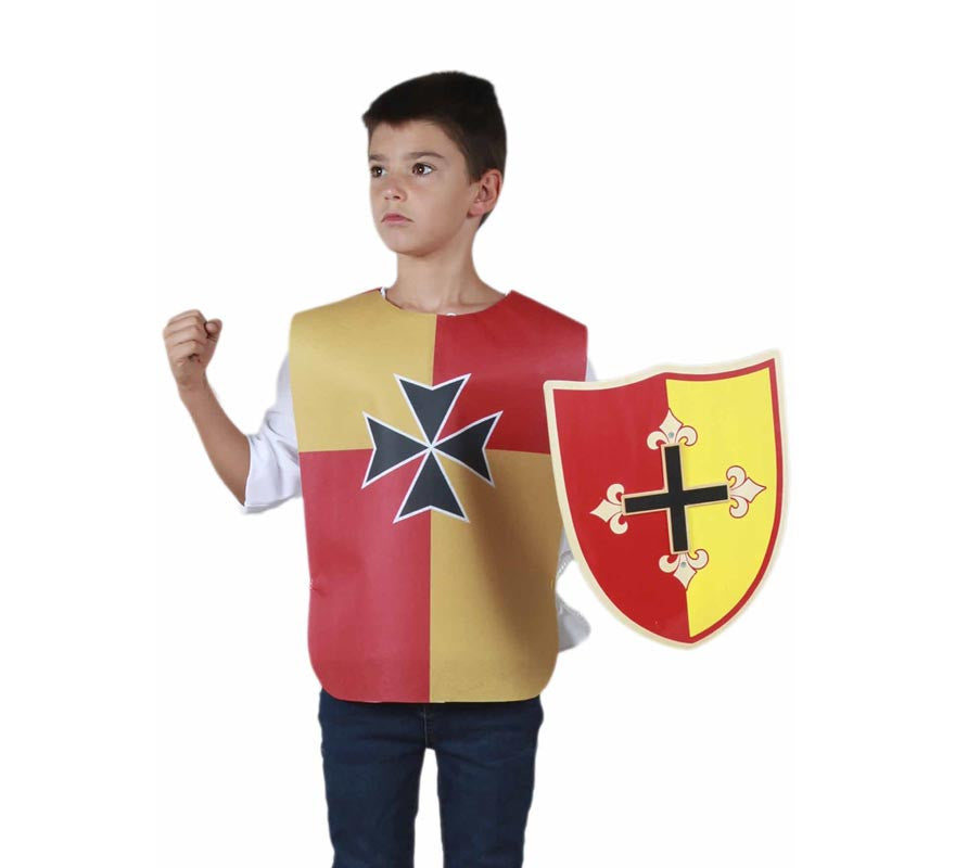 Translation missing: it.Peto Medieval Cruz rojo y amarillo para niño y adolescente