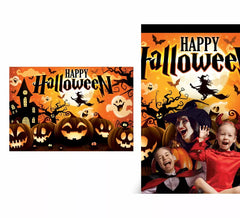 Photocall Party Happy Halloween realizzato in tessuto 220x150 cm