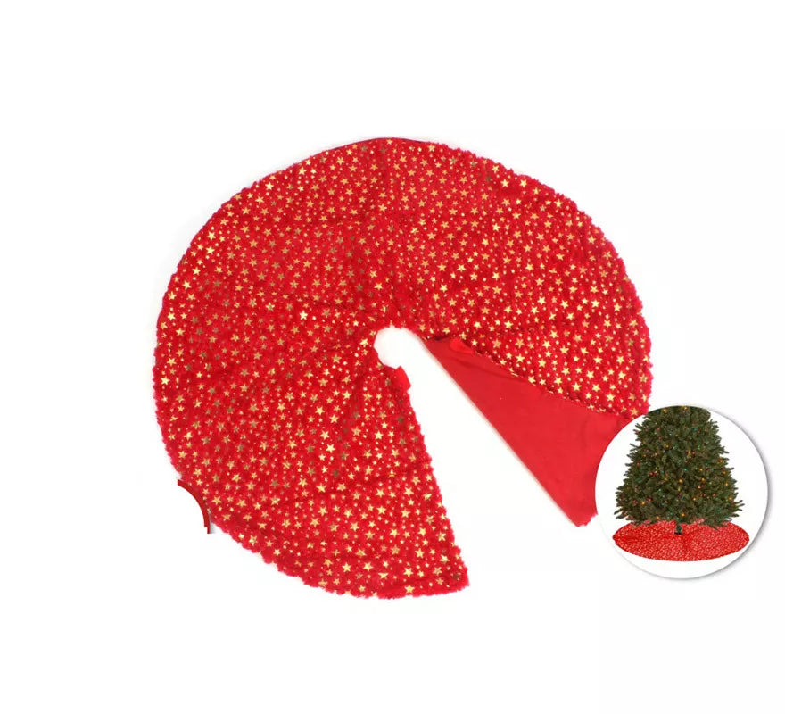 Translation missing: it.Pie de Árbol de Navidad Rojo con Estrellas Doradas de 90 cm