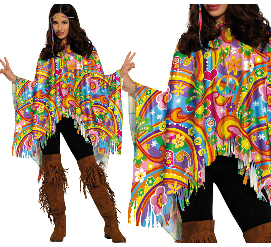 Translation missing: es.Poncho Hippie multicolor adulto