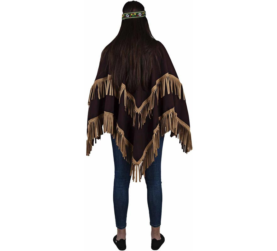 Translation missing: it.Poncho Indio marrón con flecos para adulto