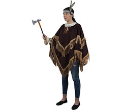Poncho indiano marrone con frange per adulto