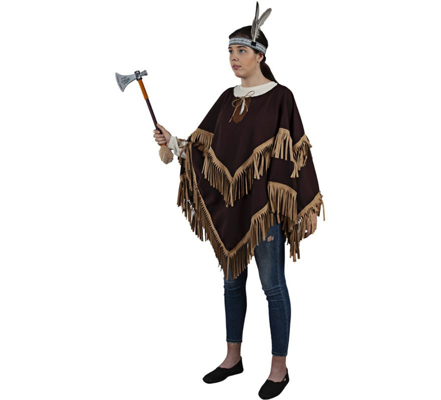 Translation missing: it.Poncho Indio marrón con flecos para adulto