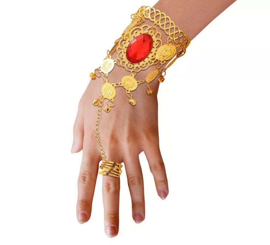 Translation missing: it.Pulsera Árabe Piedra roja con anillo