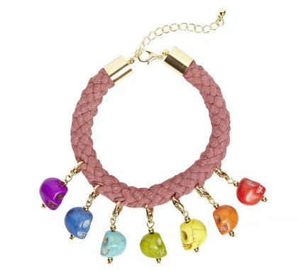 Pulsera de Cuerda con 7 Calaveras de Colores
