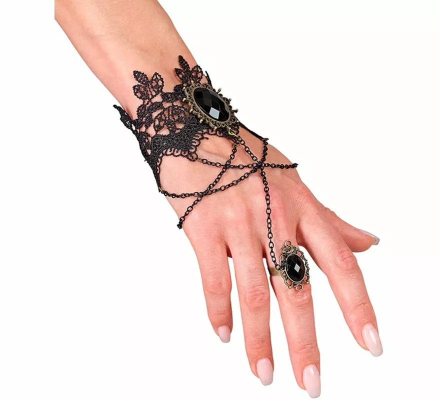 Translation missing: it.Pulsera de Encaje Gótica con Anillo y Gemas