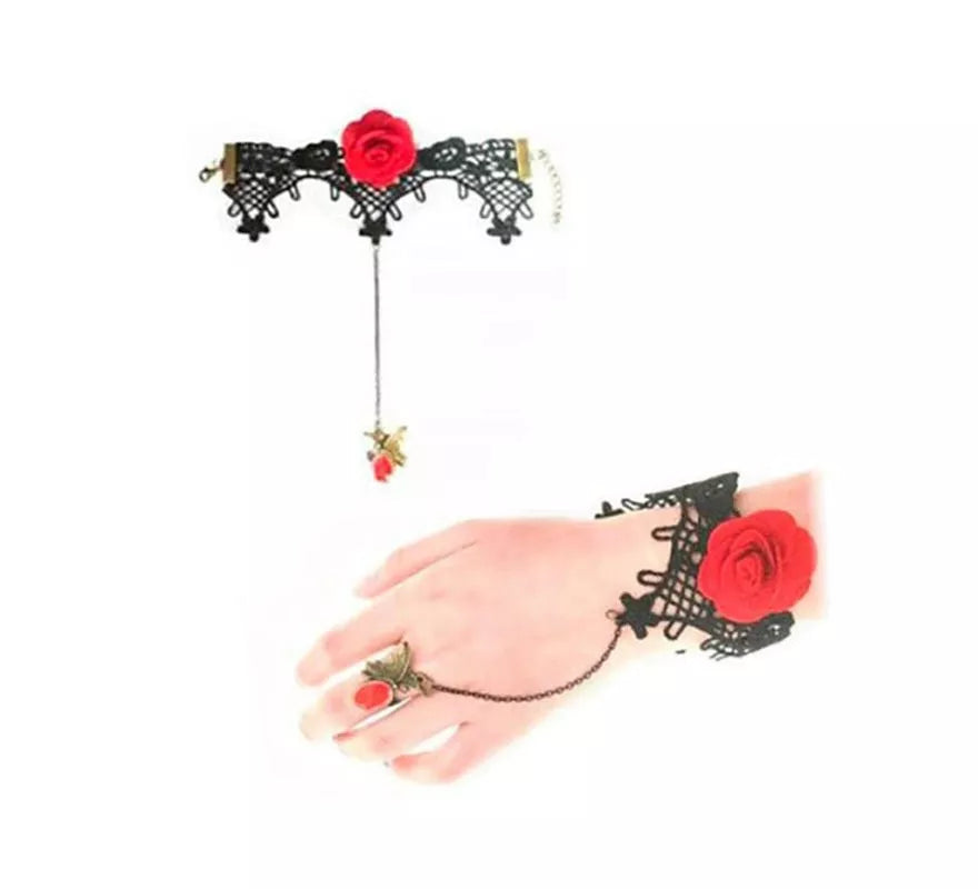 Translation missing: it.Pulsera de Encaje Gótico con Rosa