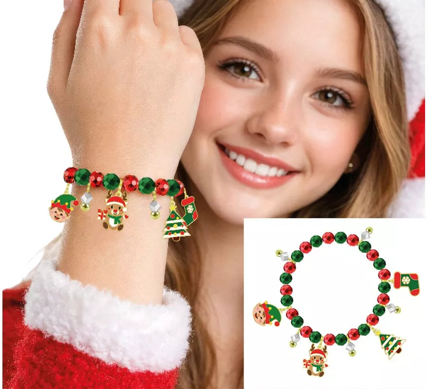 Translation missing: it.Pulsera roja y verde con Colgantes de Elfo y Muñeco de Nieve
