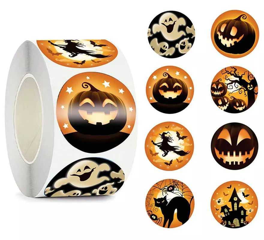 Translation missing: it.Rollo de 200 Pegatinas Halloween anaranjadas