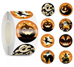 Rotolo da 200 adesivi arancioni di Halloween