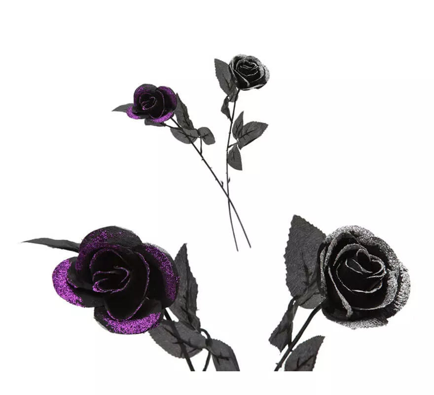 Rosa negra con purpurina de 40 cm 2 colores surtidos
