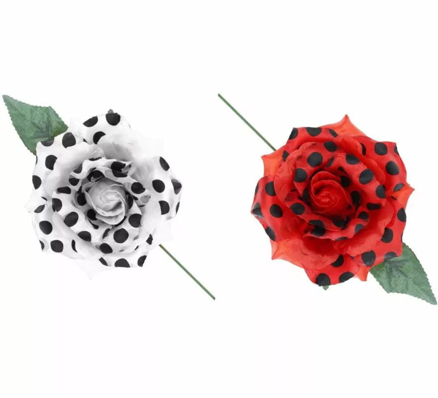 Translation missing: it.Rosa Sevillana con Lunares Negros y Varilla 15 cm en varios colores