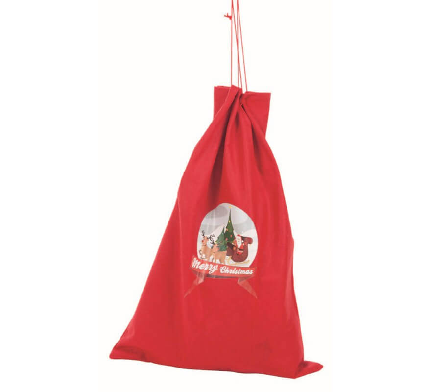 Translation missing: it.Saco de Papa Noel rojo con adorno de Santa Claus de 70x50 cm