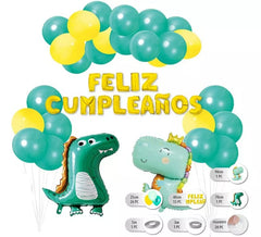 Set di 26 palloncini a forma di dinosauro con ghirlanda di buon compleanno