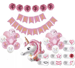Set di 26 palloncini unicorno con ghirlanda di buon compleanno