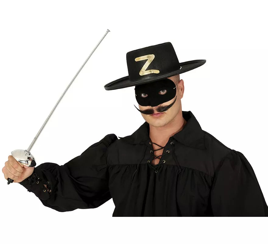 Translation missing: it.Set antifaz y florete de 65 cm. plateado de héroe enmascarado