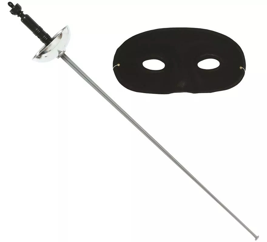 Translation missing: it.Set antifaz y florete de 65 cm. plateado de héroe enmascarado