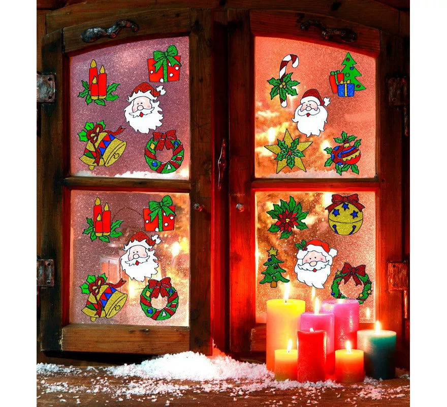 Translation missing: it.Set de 5 Pegatinas Ventana Navidad con Cara Papá Noel Surtidas en 4 Modelos de 13 cm