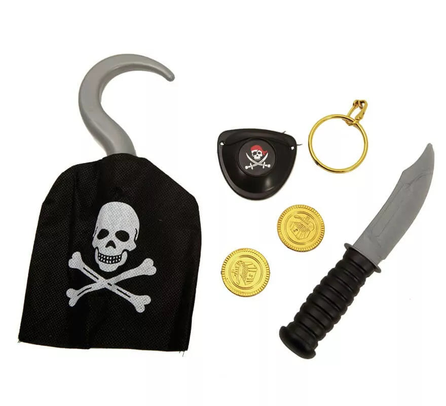 Translation missing: it.Set de Pirata: Garfio, cuchillo, monedas, pendiente y parche