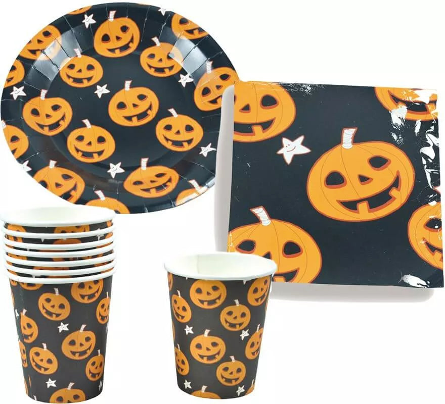 Translation missing: it.Set Halloween Calabaza (6 Platos, 6 Vasos Y 6 Servilletas)