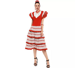 Costume da Sevillana bianco con bordo rosso per donna