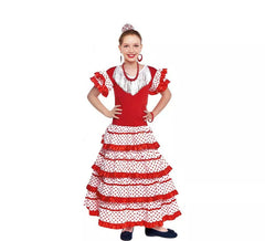 Sevillana blanco con borde rojo para niña