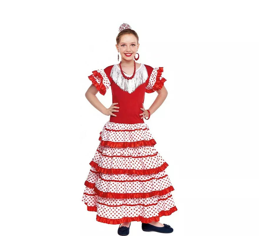 Translation missing: it.Sevillana blanco con borde rojo para niña