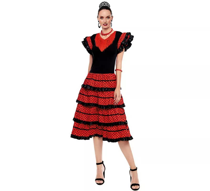 Translation missing: it.Sevillana rojo con borde negro para mujer