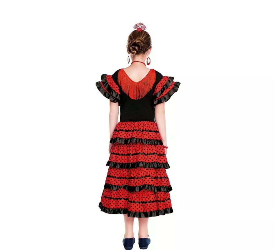 Translation missing: it.Sevillana rojo con borde negro para niña