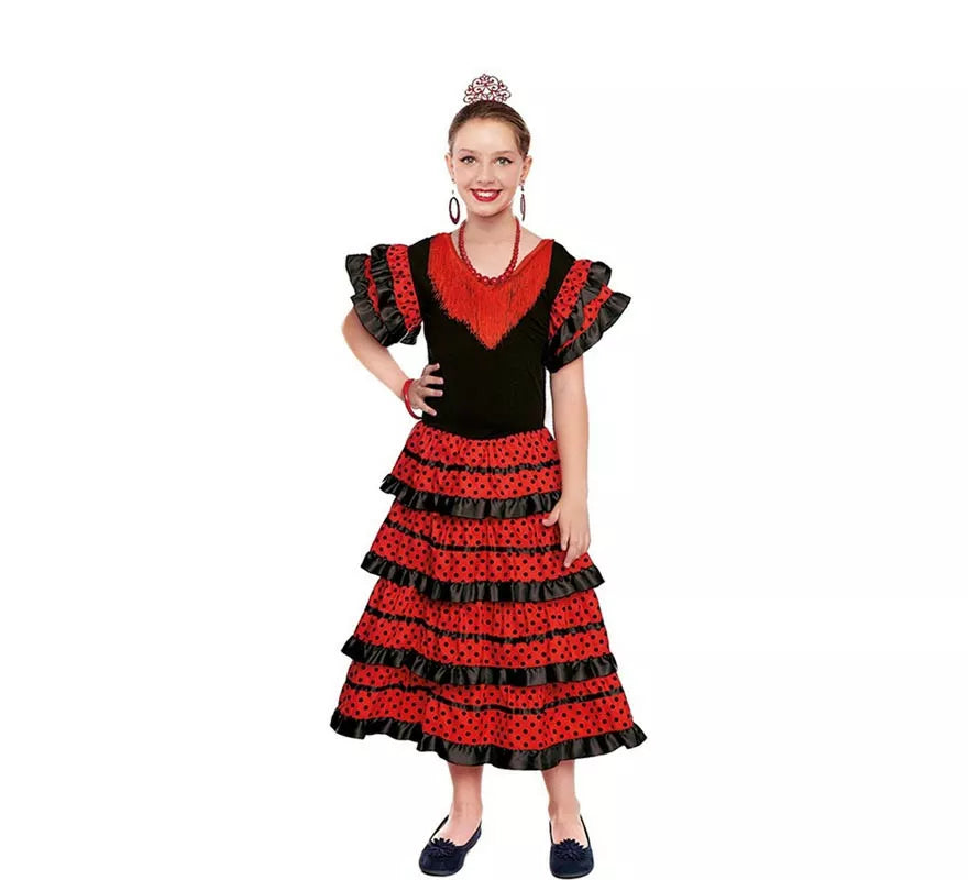 Translation missing: it.Sevillana rojo con borde negro para niña